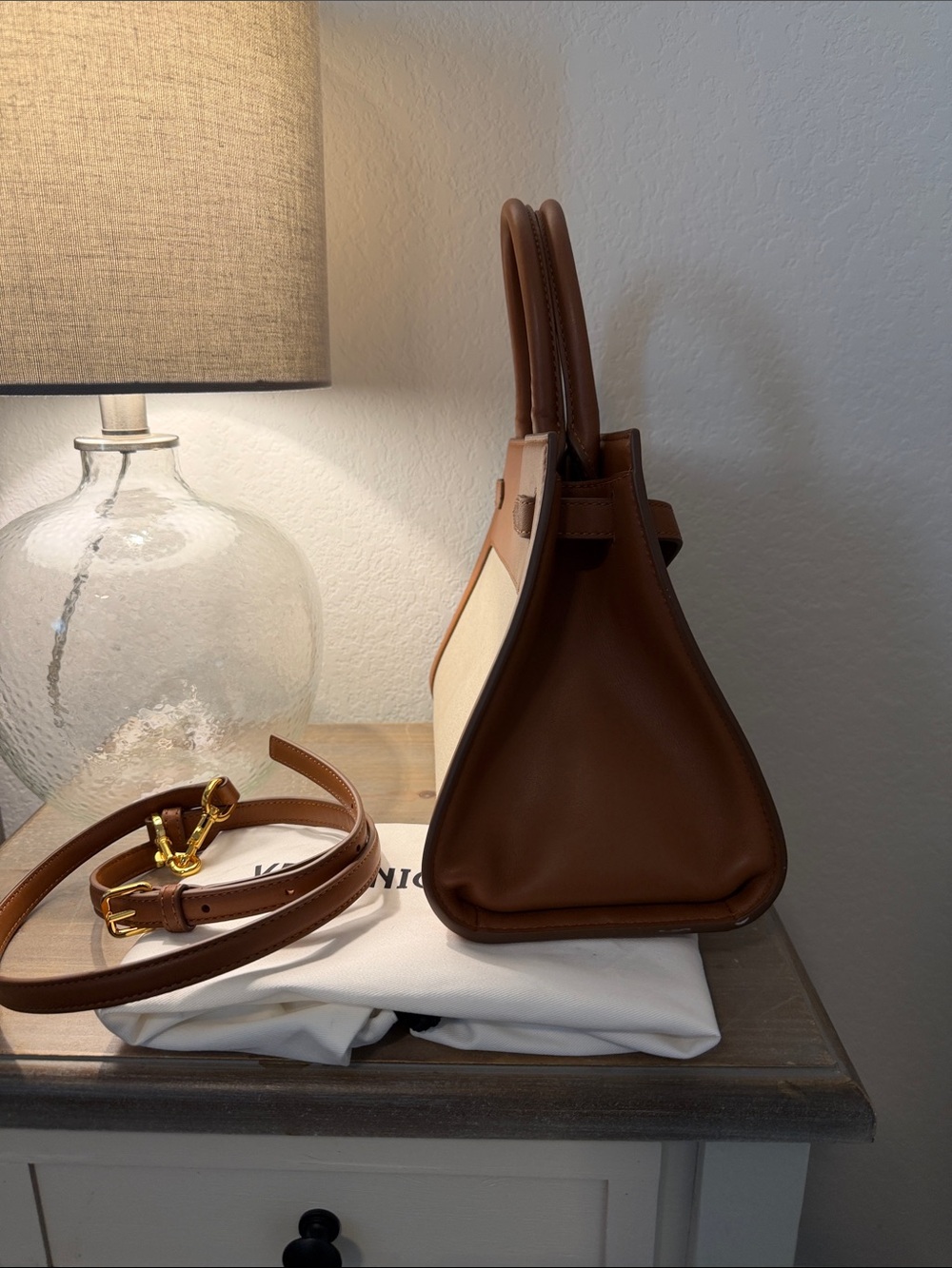Veronica Beard Tan Leather-Trim Canvas Tote - Picture 8 of 9